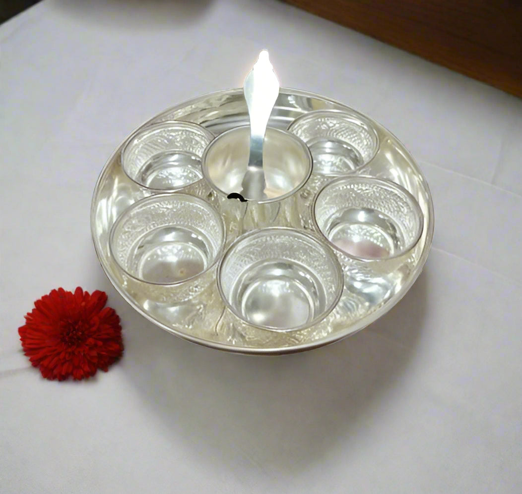 Pure German Silver 7 Pieces Pooja thali Set/Snacks Plate